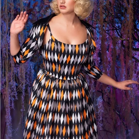 Pinup girl clothing Halloween Harlequin Jenny Dress and Bolero 2x - Picture 8 of 13